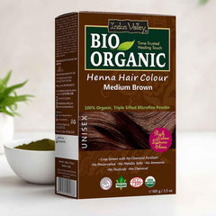 Bio Organic Medium Brown Henna Hair Colour For Early Grey Hair Coverage - 100gm