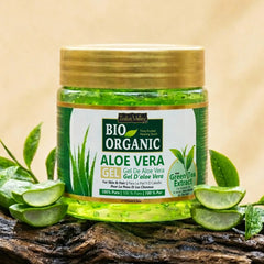 Bio Organic Pure Aloe Vera Gel With Green Tea Extract For Young, Radiant Skin & Hair