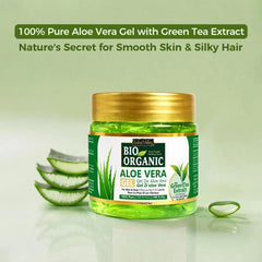 Bio Organic Pure Aloe Vera Gel With Green Tea Extract For Young, Radiant Skin & Hair
