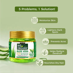 Bio Organic Pure Aloe Vera Gel With Green Tea Extract For Young, Radiant Skin & Hair