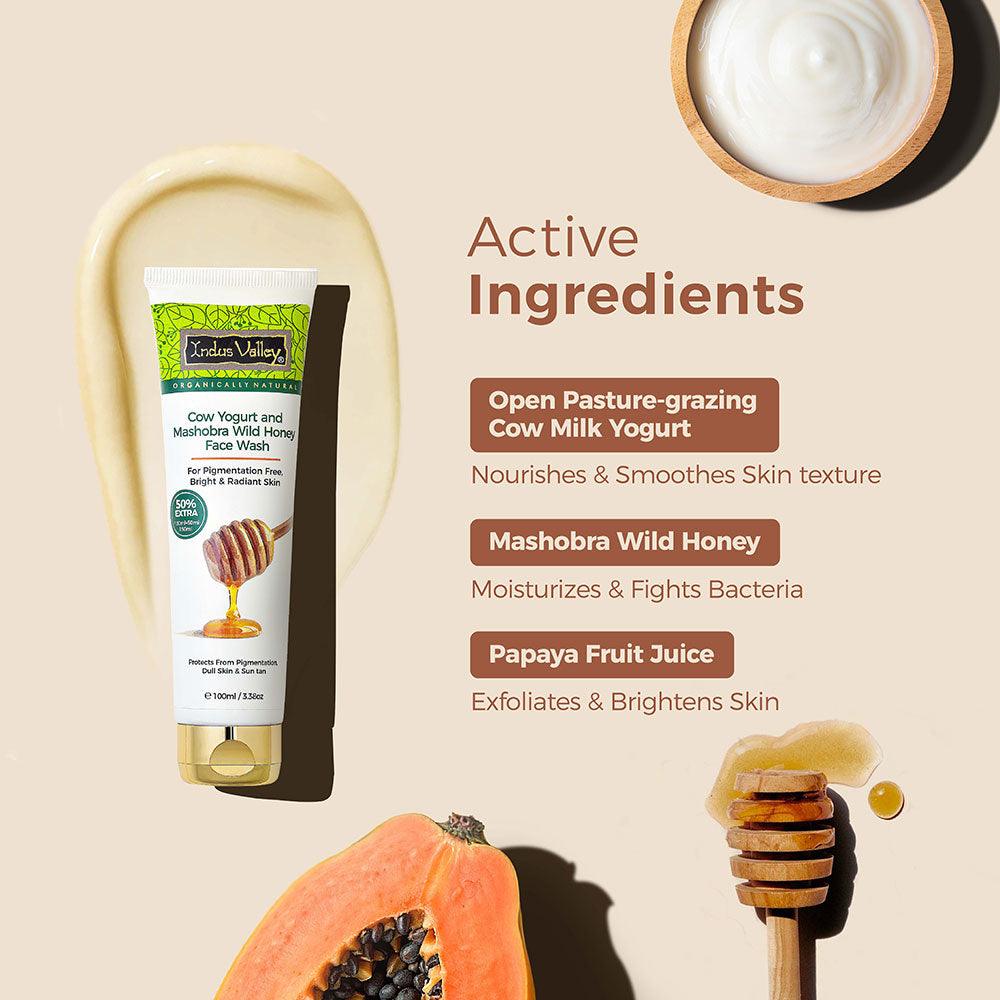 Cow Yogurt & Honey Face Wash Infused with Papaya Fruit Extract active ingredients