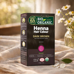 Bio Organic Dark Brown Henna Hair Colour For Early Grey Hair Coverage - 100gm