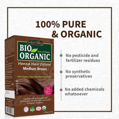 Bio Organic Medium Brown Henna Hair Colour For Early Grey Hair Coverage - 100gm