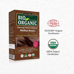 Bio Organic Medium Brown Henna Hair Colour For Early Grey Hair Coverage - 100gm