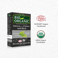 Bio Organic Soft Black Henna Hair Colour For Early Grey Hair Coverage - 100gm