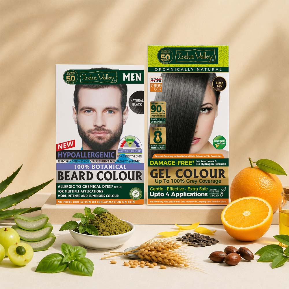100% Botanical Beard Color 115ml & Damage Free Gel Hair Color 220ml Combo