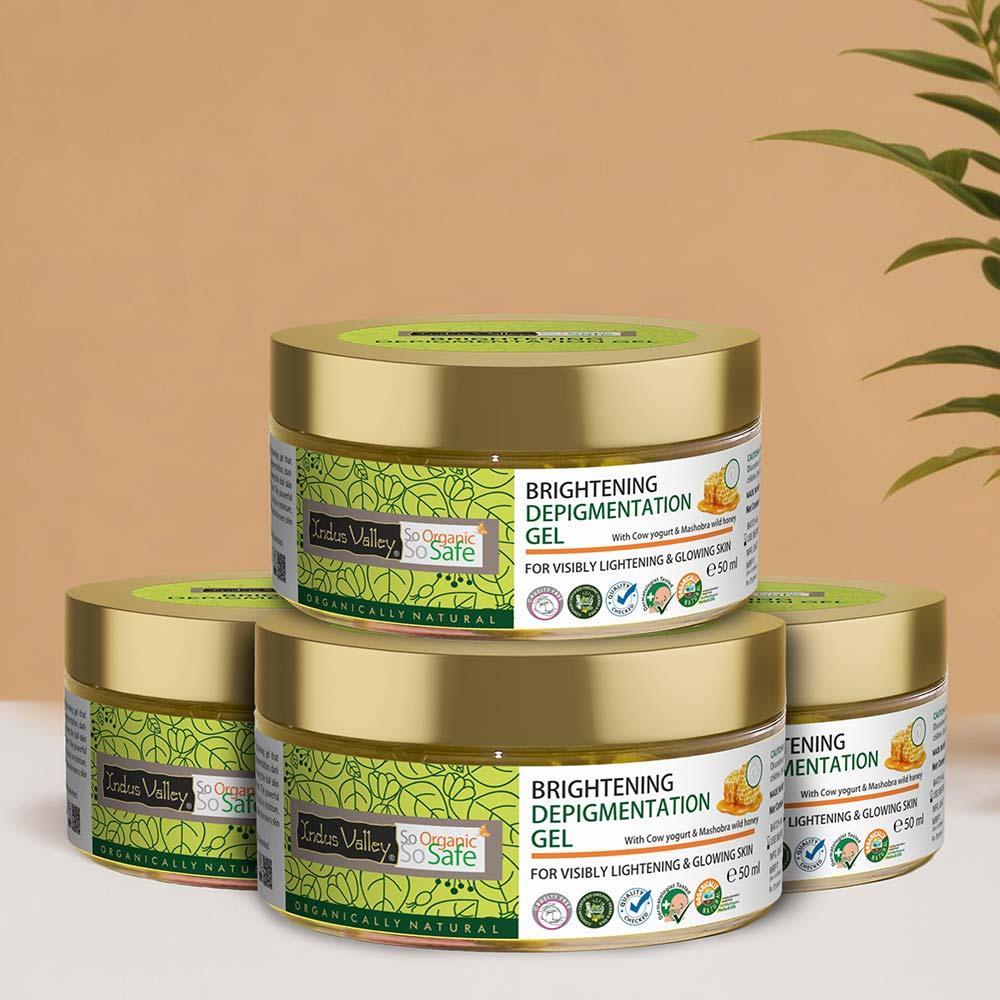 Brightening Depigmentation Gel for Reducing Pigmentation, Dark Spots and Blemishes With Cow Yogurt &amp; Mashobra Honey - Pack of 4