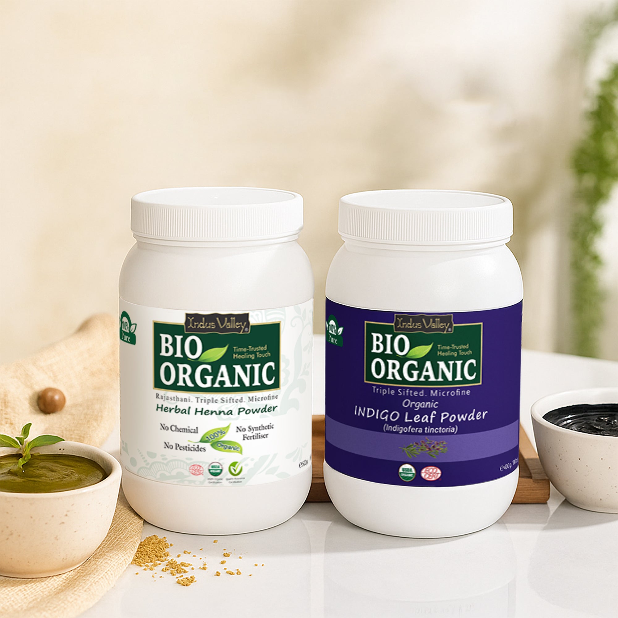 Bio Organic Herbal Henna & Indigo Powder Combo