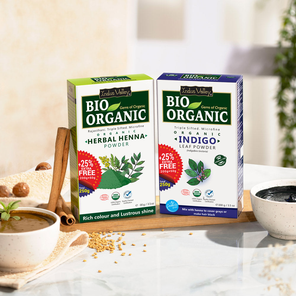 Bio Organic Herbal Henna & Indigo Powder Combo