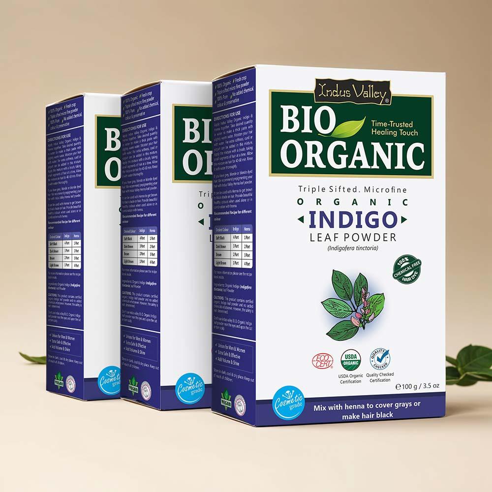 Bio-Organic Indigo Powder for Hair Color - Pack of 3 - 300g