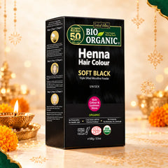 Bio Organic Soft Black Henna Hair Colour For Early Grey Hair Coverage - 100gm