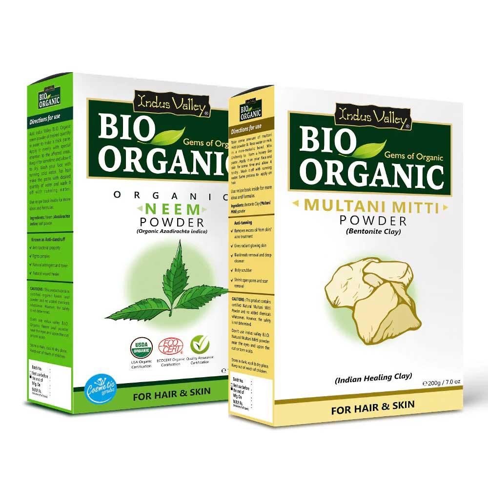 Bio-Organic Neem Leaf Powder &amp; Multani Mitti Powder Combo Pack (300g)