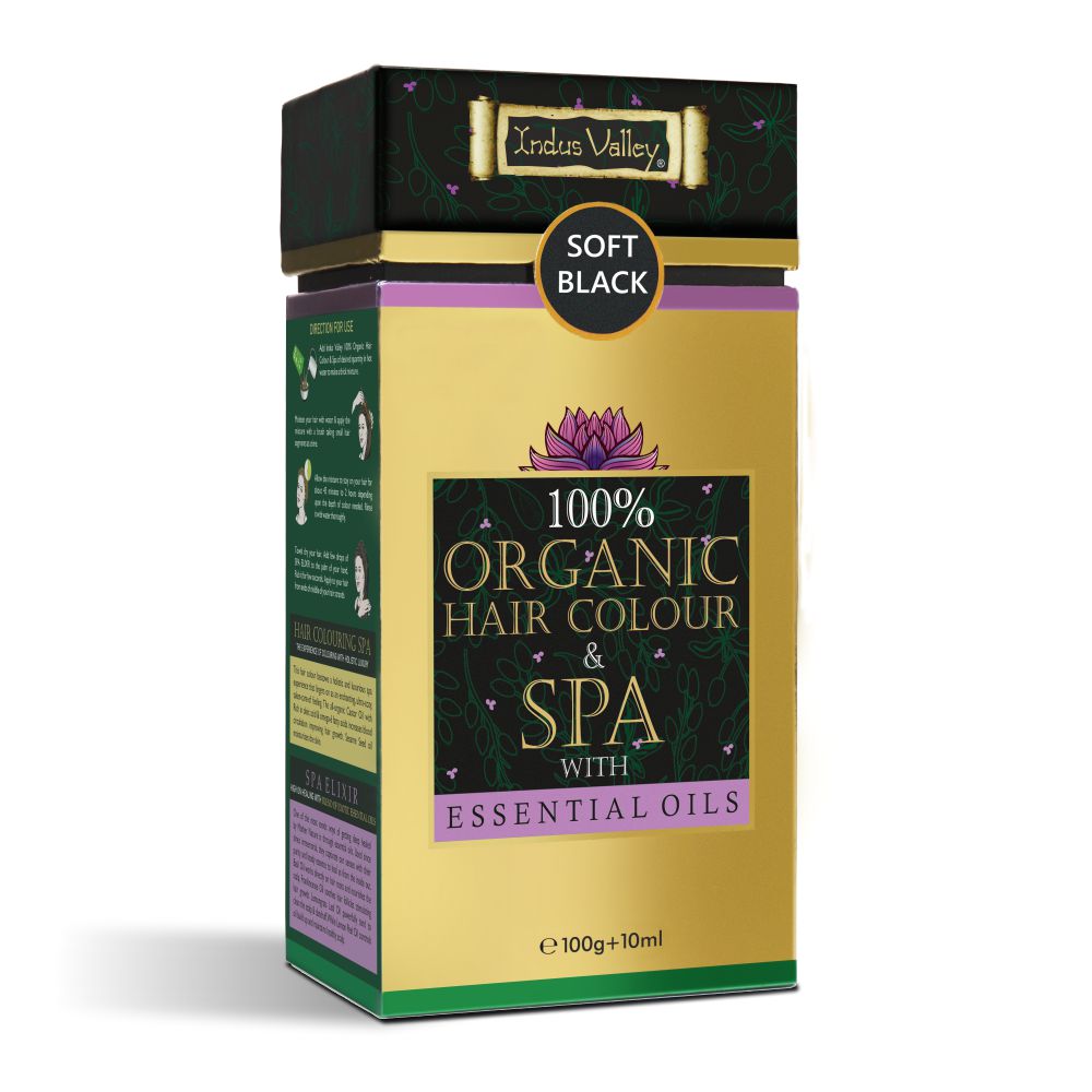 100% Organic Soft Black Hair Colour & Spa with Essential Oils - (Net Quantity: 100g +10ml)