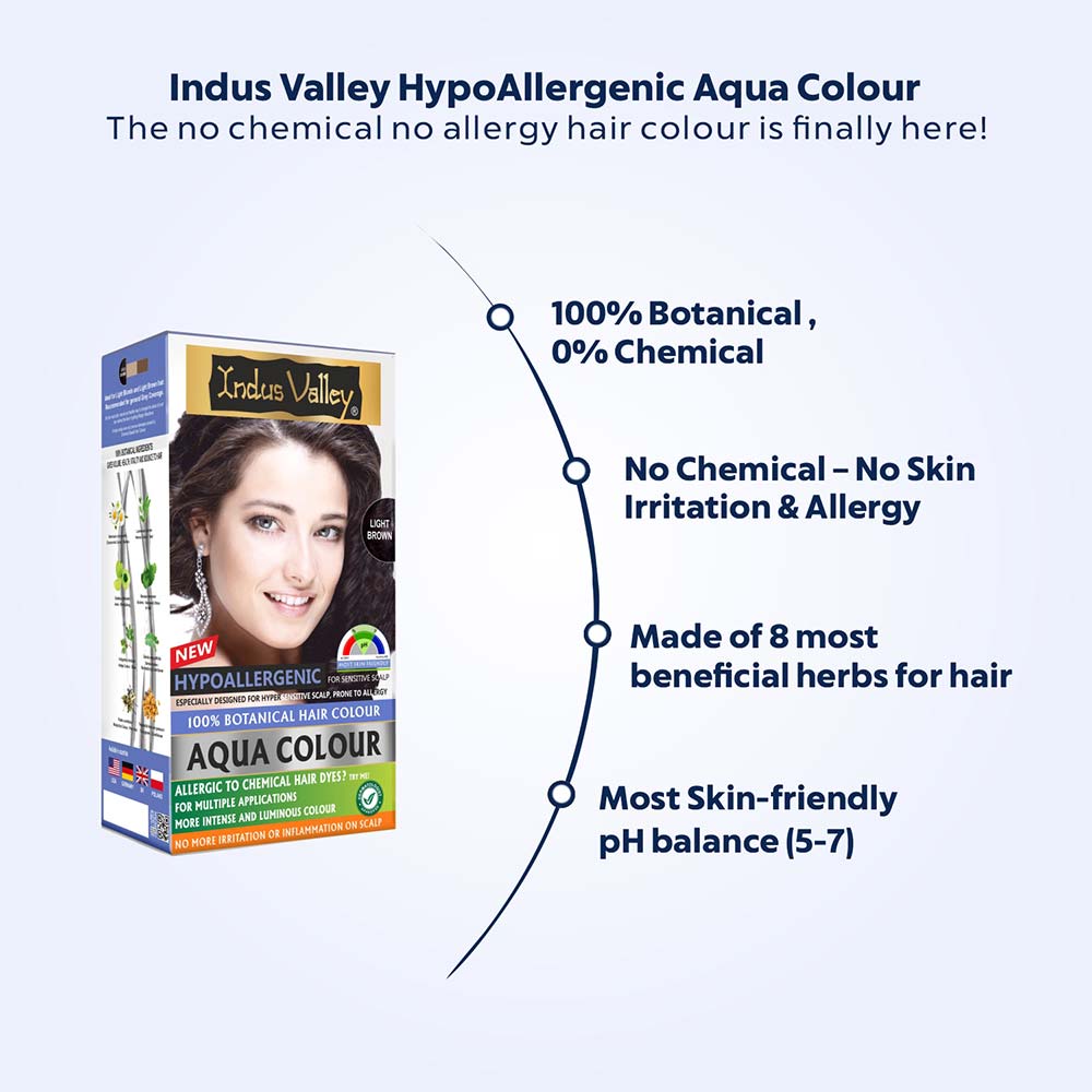 100% Botanical Hypo Allergic Aqua Colour for Hair - Light Brown (200g + 30ml)
