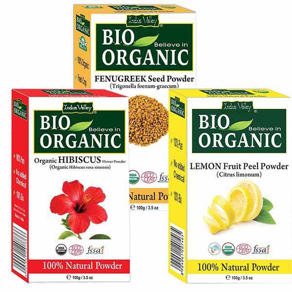 Bio-Organic Hibiscus, Lemon & Fenugreek Seed Powder Combo Pack (300g)